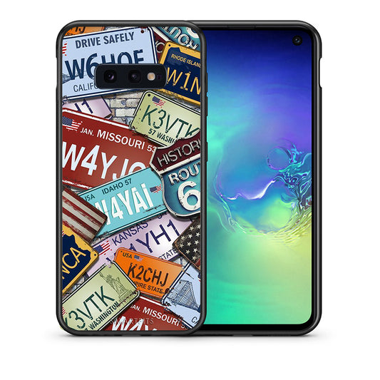 Θήκη Samsung S10e Car Plates από τη Smartfits με σχέδιο στο πίσω μέρος και μαύρο περίβλημα | Samsung S10e Car Plates case with colorful back and black bezels