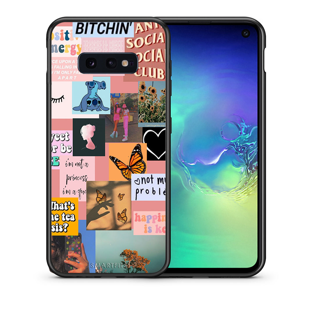 Θήκη Αγίου Βαλεντίνου Samsung S10e Collage Bitchin από τη Smartfits με σχέδιο στο πίσω μέρος και μαύρο περίβλημα | Samsung S10e Collage Bitchin case with colorful back and black bezels