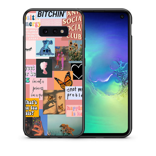 Θήκη Αγίου Βαλεντίνου Samsung S10e Collage Bitchin από τη Smartfits με σχέδιο στο πίσω μέρος και μαύρο περίβλημα | Samsung S10e Collage Bitchin case with colorful back and black bezels