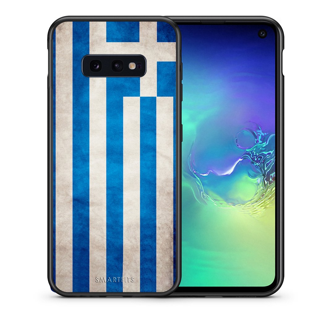 Θήκη Samsung S10e Greek Flag από τη Smartfits με σχέδιο στο πίσω μέρος και μαύρο περίβλημα | Samsung S10e Greek Flag case with colorful back and black bezels