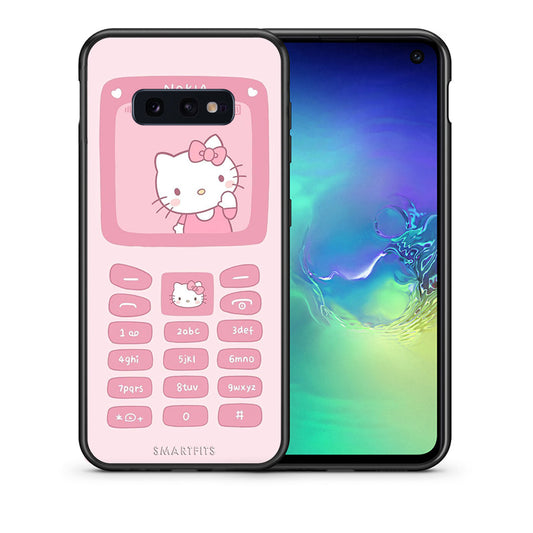 Θήκη Αγίου Βαλεντίνου Samsung S10e Hello Kitten από τη Smartfits με σχέδιο στο πίσω μέρος και μαύρο περίβλημα | Samsung S10e Hello Kitten case with colorful back and black bezels