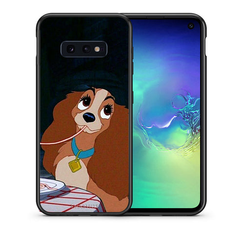 Θήκη Αγίου Βαλεντίνου Samsung S10e Lady And Tramp 2 από τη Smartfits με σχέδιο στο πίσω μέρος και μαύρο περίβλημα | Samsung S10e Lady And Tramp 2 case with colorful back and black bezels