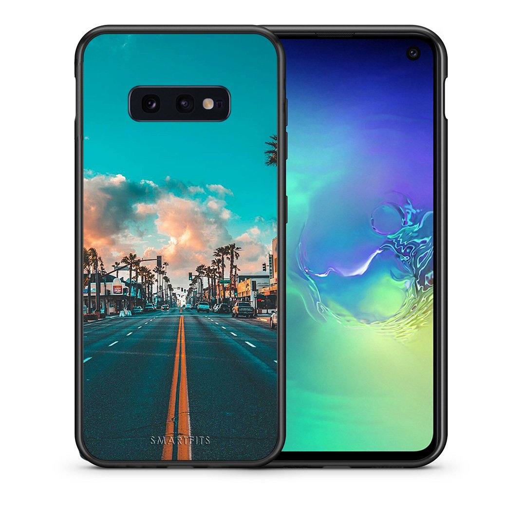 Θήκη Samsung S10e City Landscape από τη Smartfits με σχέδιο στο πίσω μέρος και μαύρο περίβλημα | Samsung S10e City Landscape case with colorful back and black bezels