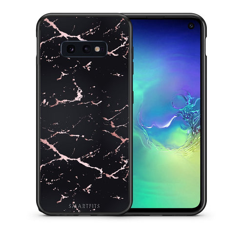 Θήκη Samsung S10e Black Rosegold Marble από τη Smartfits με σχέδιο στο πίσω μέρος και μαύρο περίβλημα | Samsung S10e Black Rosegold Marble case with colorful back and black bezels