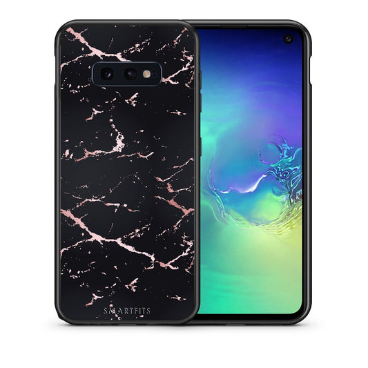 Θήκη Samsung S10e Black Rosegold Marble από τη Smartfits με σχέδιο στο πίσω μέρος και μαύρο περίβλημα | Samsung S10e Black Rosegold Marble case with colorful back and black bezels
