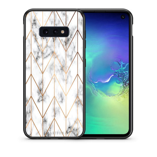 Θήκη Samsung S10e Gold Geometric Marble από τη Smartfits με σχέδιο στο πίσω μέρος και μαύρο περίβλημα | Samsung S10e Gold Geometric Marble case with colorful back and black bezels