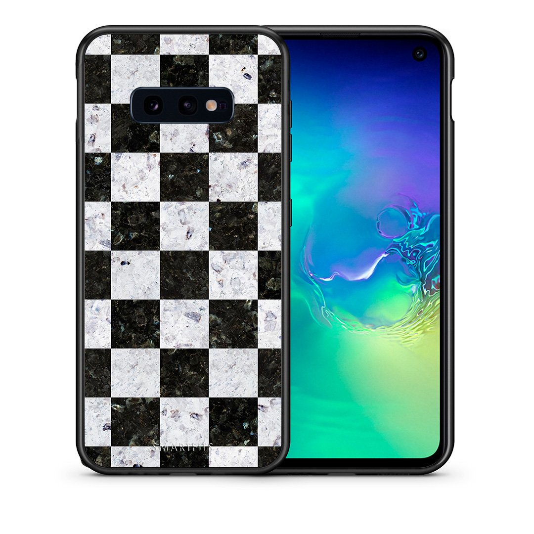 Θήκη Samsung S10e Square Geometric Marble από τη Smartfits με σχέδιο στο πίσω μέρος και μαύρο περίβλημα | Samsung S10e Square Geometric Marble case with colorful back and black bezels