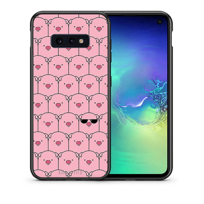 Θήκη Samsung S10e Pig Glasses από τη Smartfits με σχέδιο στο πίσω μέρος και μαύρο περίβλημα | Samsung S10e Pig Glasses case with colorful back and black bezels