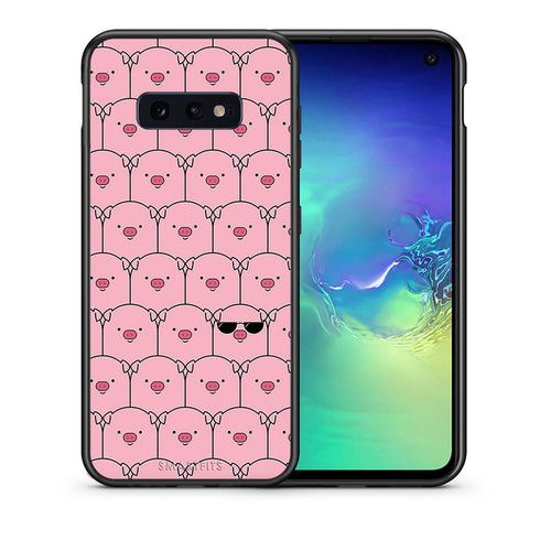 Θήκη Samsung S10e Pig Glasses από τη Smartfits με σχέδιο στο πίσω μέρος και μαύρο περίβλημα | Samsung S10e Pig Glasses case with colorful back and black bezels