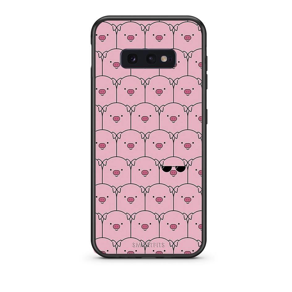 samsung s10e Pig Glasses θήκη από τη Smartfits με σχέδιο στο πίσω μέρος και μαύρο περίβλημα | Smartphone case with colorful back and black bezels by Smartfits
