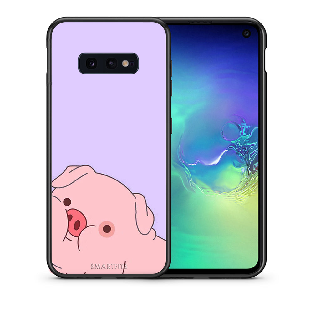 Θήκη Αγίου Βαλεντίνου Samsung S10e Pig Love 2 από τη Smartfits με σχέδιο στο πίσω μέρος και μαύρο περίβλημα | Samsung S10e Pig Love 2 case with colorful back and black bezels