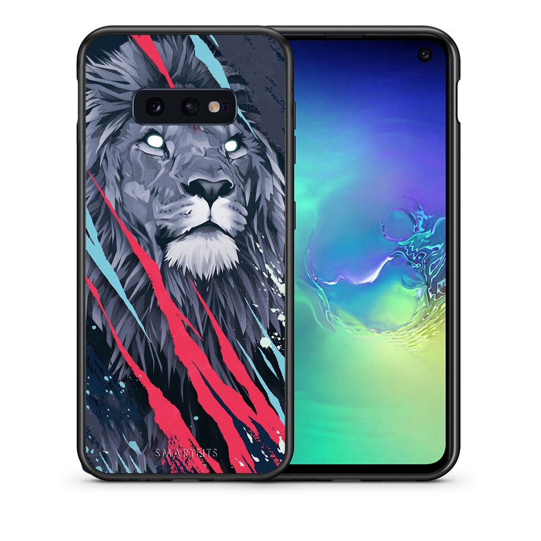 Θήκη Samsung S10e Lion Designer PopArt από τη Smartfits με σχέδιο στο πίσω μέρος και μαύρο περίβλημα | Samsung S10e Lion Designer PopArt case with colorful back and black bezels
