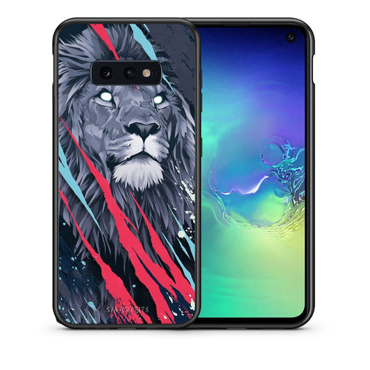 Θήκη Samsung S10e Lion Designer PopArt από τη Smartfits με σχέδιο στο πίσω μέρος και μαύρο περίβλημα | Samsung S10e Lion Designer PopArt case with colorful back and black bezels
