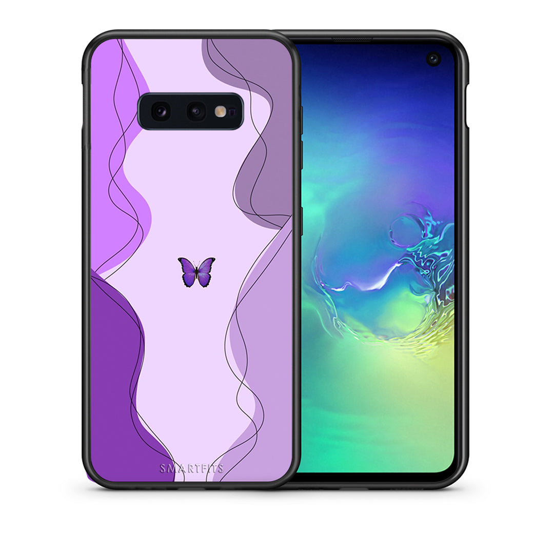 Θήκη Αγίου Βαλεντίνου Samsung S10e Purple Mariposa από τη Smartfits με σχέδιο στο πίσω μέρος και μαύρο περίβλημα | Samsung S10e Purple Mariposa case with colorful back and black bezels
