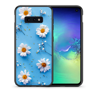 Θήκη Samsung S10e Real Daisies από τη Smartfits με σχέδιο στο πίσω μέρος και μαύρο περίβλημα | Samsung S10e Real Daisies case with colorful back and black bezels