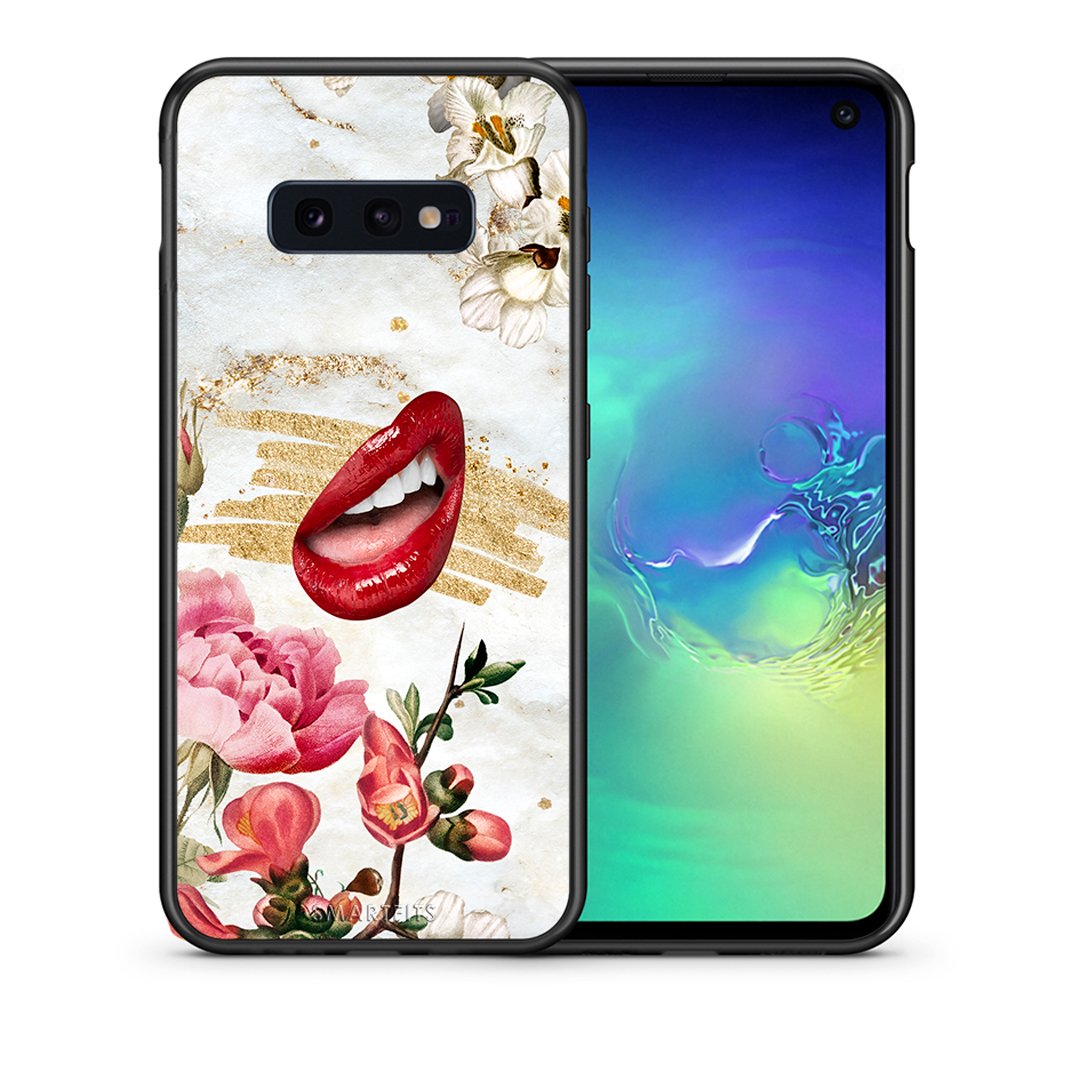 Θήκη Samsung S10e Red Lips από τη Smartfits με σχέδιο στο πίσω μέρος και μαύρο περίβλημα | Samsung S10e Red Lips case with colorful back and black bezels