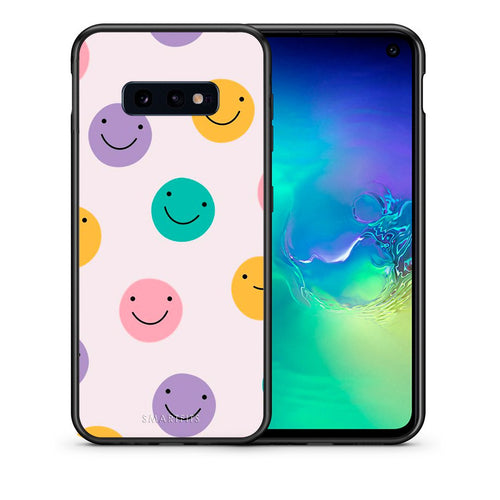 Θήκη Samsung S10e Smiley Faces από τη Smartfits με σχέδιο στο πίσω μέρος και μαύρο περίβλημα | Samsung S10e Smiley Faces case with colorful back and black bezels