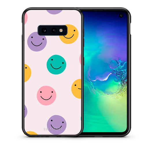 Θήκη Samsung S10e Smiley Faces από τη Smartfits με σχέδιο στο πίσω μέρος και μαύρο περίβλημα | Samsung S10e Smiley Faces case with colorful back and black bezels