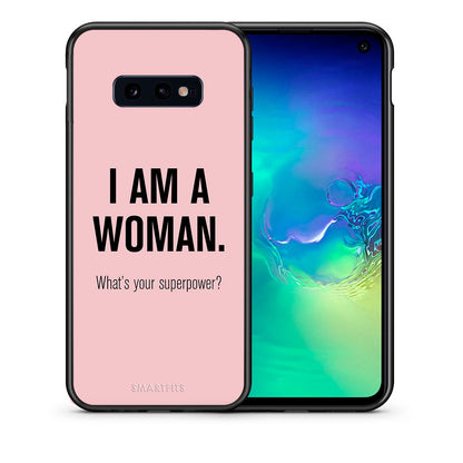 Θήκη Samsung S10e Superpower Woman από τη Smartfits με σχέδιο στο πίσω μέρος και μαύρο περίβλημα | Samsung S10e Superpower Woman case with colorful back and black bezels