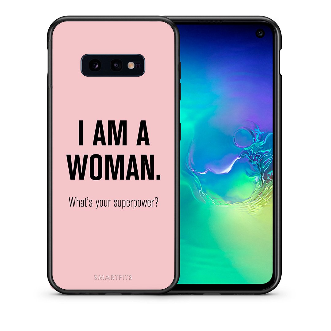 Θήκη Samsung S10e Superpower Woman από τη Smartfits με σχέδιο στο πίσω μέρος και μαύρο περίβλημα | Samsung S10e Superpower Woman case with colorful back and black bezels