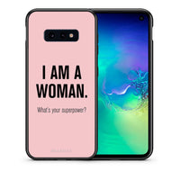 Thumbnail for Θήκη Samsung S10e Superpower Woman από τη Smartfits με σχέδιο στο πίσω μέρος και μαύρο περίβλημα | Samsung S10e Superpower Woman case with colorful back and black bezels