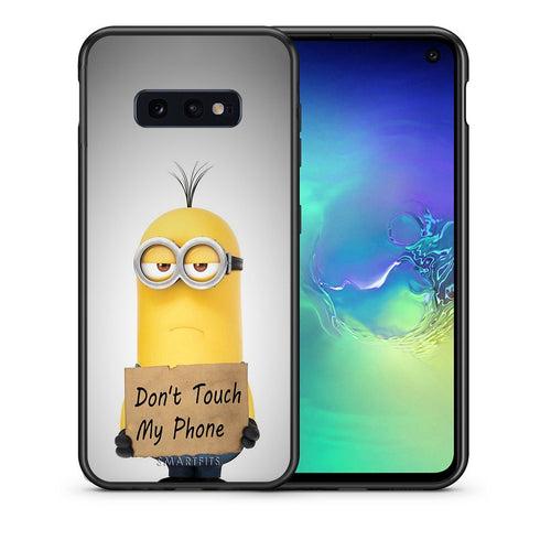 Θήκη Samsung S10e Minion Text από τη Smartfits με σχέδιο στο πίσω μέρος και μαύρο περίβλημα | Samsung S10e Minion Text case with colorful back and black bezels