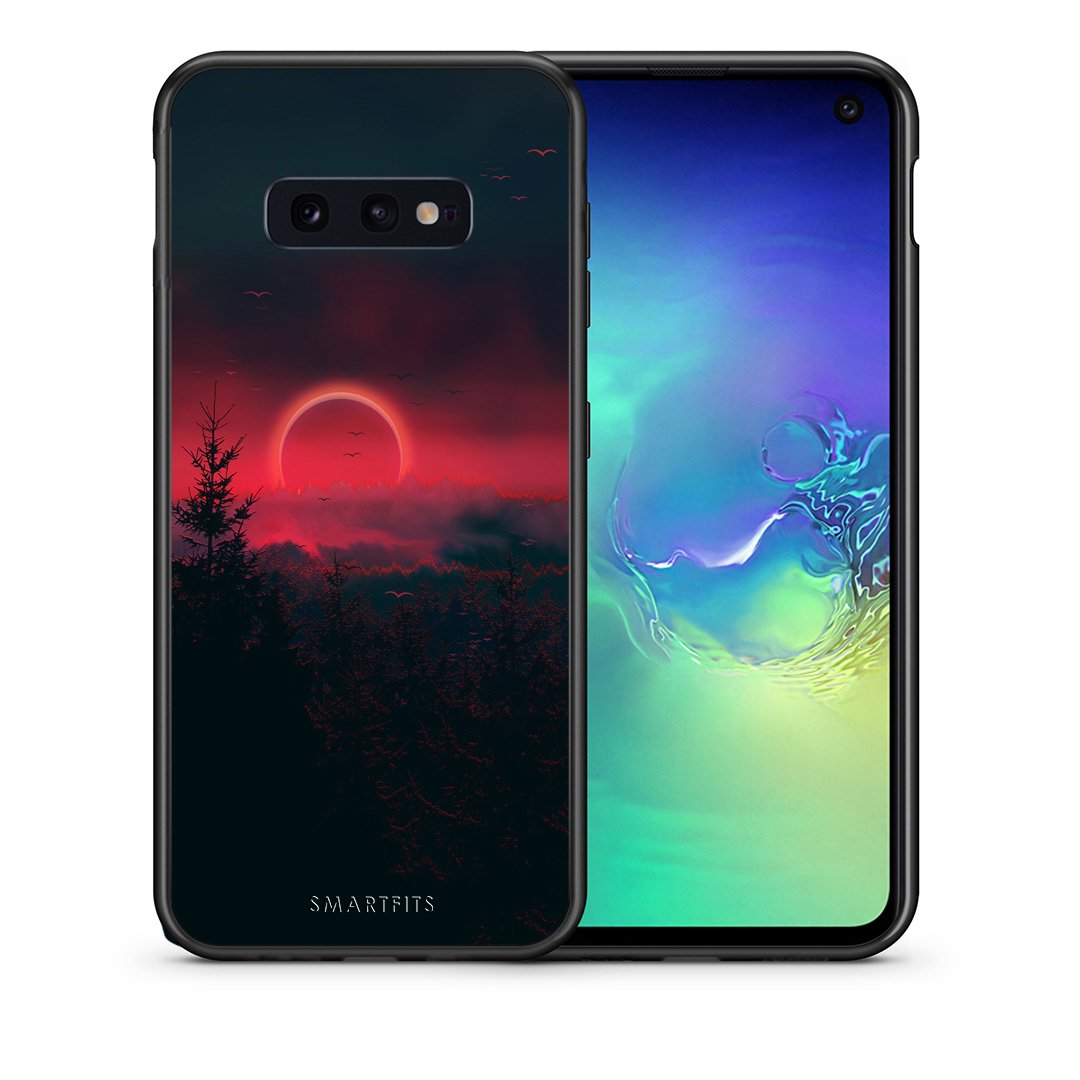 Θήκη Samsung S10e Sunset Tropic από τη Smartfits με σχέδιο στο πίσω μέρος και μαύρο περίβλημα | Samsung S10e Sunset Tropic case with colorful back and black bezels
