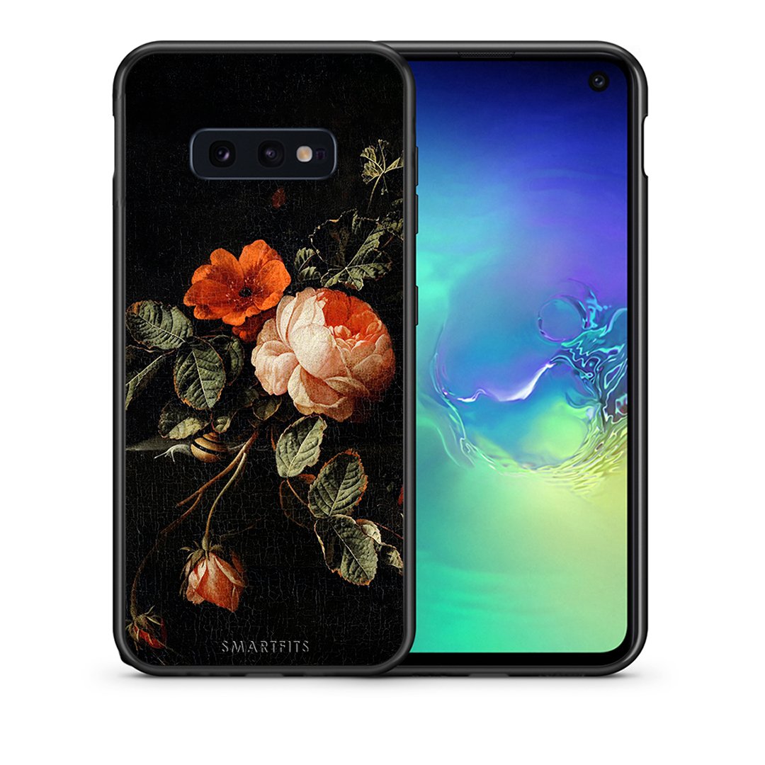 Θήκη Samsung S10e Vintage Roses από τη Smartfits με σχέδιο στο πίσω μέρος και μαύρο περίβλημα | Samsung S10e Vintage Roses case with colorful back and black bezels
