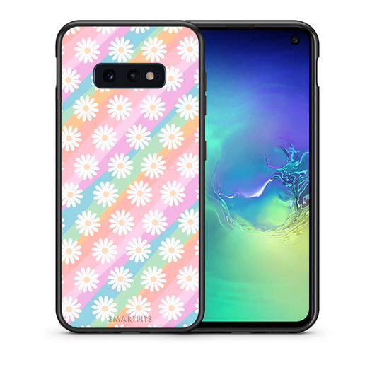 Θήκη Samsung S10e White Daisies από τη Smartfits με σχέδιο στο πίσω μέρος και μαύρο περίβλημα | Samsung S10e White Daisies case with colorful back and black bezels