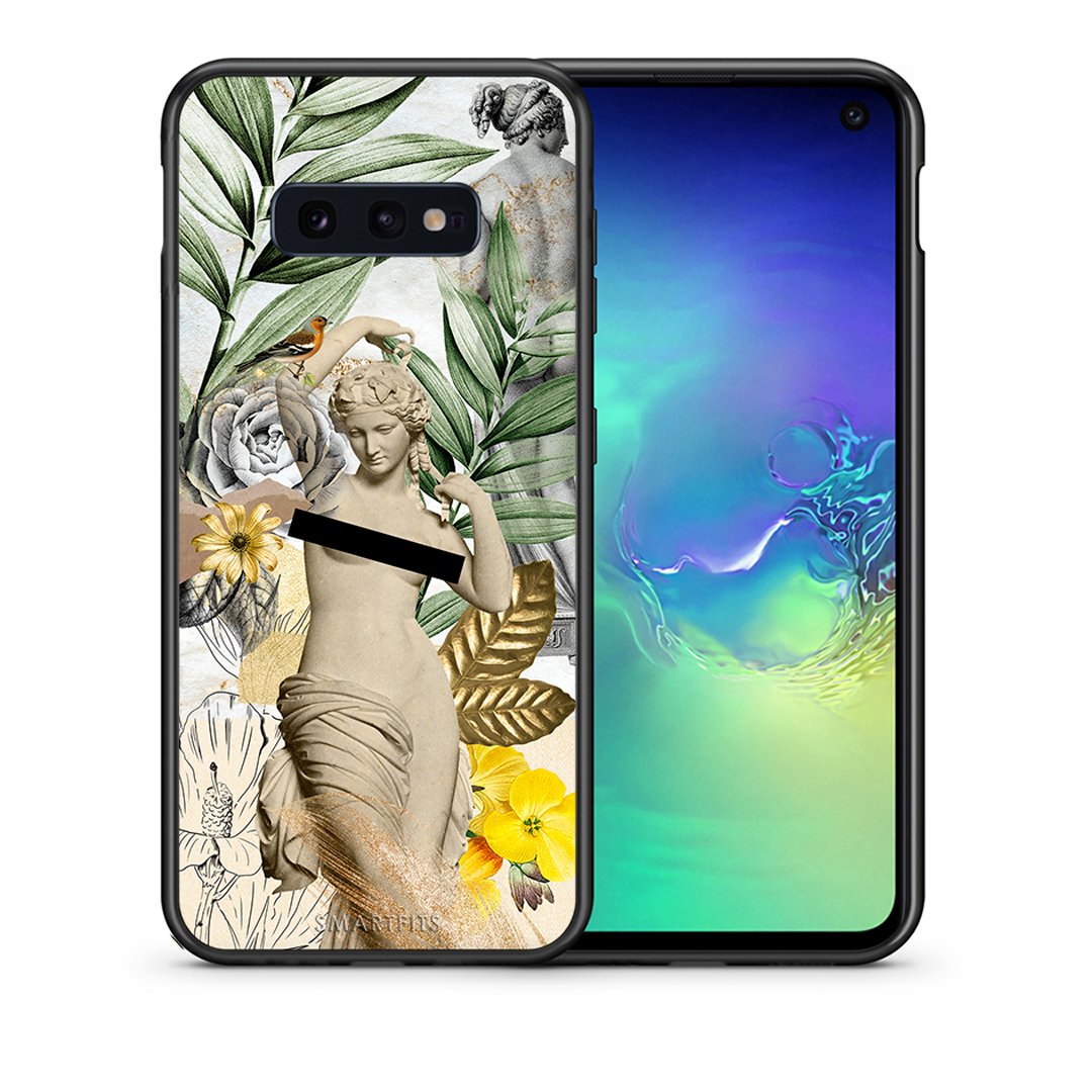 Θήκη Samsung S10e Woman Statue από τη Smartfits με σχέδιο στο πίσω μέρος και μαύρο περίβλημα | Samsung S10e Woman Statue case with colorful back and black bezels