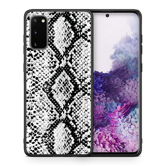 Θήκη Samsung S20 White Snake Animal από τη Smartfits με σχέδιο στο πίσω μέρος και μαύρο περίβλημα | Samsung S20 White Snake Animal case with colorful back and black bezels