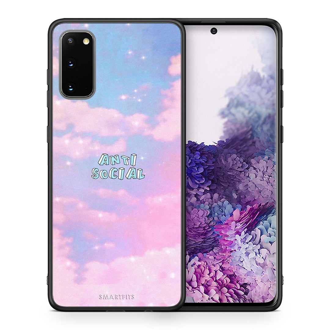 Θήκη Αγίου Βαλεντίνου Samsung S20 Anti Social από τη Smartfits με σχέδιο στο πίσω μέρος και μαύρο περίβλημα | Samsung S20 Anti Social case with colorful back and black bezels