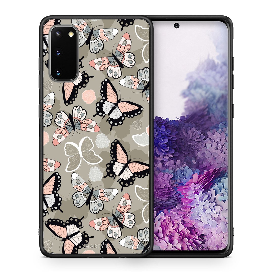 Θήκη Samsung S20 Butterflies Boho από τη Smartfits με σχέδιο στο πίσω μέρος και μαύρο περίβλημα | Samsung S20 Butterflies Boho case with colorful back and black bezels