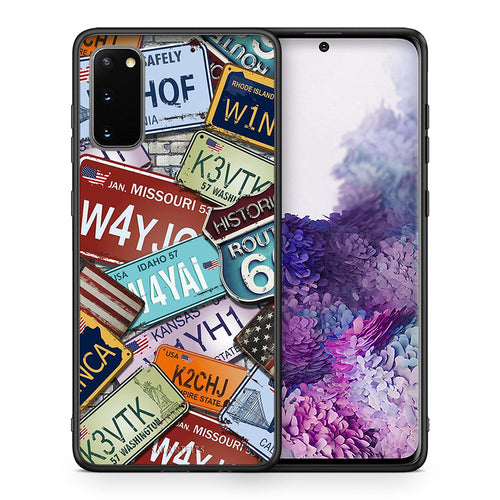 Θήκη Samsung S20 Car Plates από τη Smartfits με σχέδιο στο πίσω μέρος και μαύρο περίβλημα | Samsung S20 Car Plates case with colorful back and black bezels
