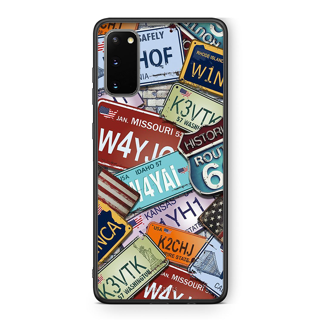 Samsung S20 Car Plates θήκη από τη Smartfits με σχέδιο στο πίσω μέρος και μαύρο περίβλημα | Smartphone case with colorful back and black bezels by Smartfits
