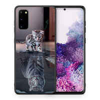 Thumbnail for Θήκη Samsung S20 Tiger Cute από τη Smartfits με σχέδιο στο πίσω μέρος και μαύρο περίβλημα | Samsung S20 Tiger Cute case with colorful back and black bezels