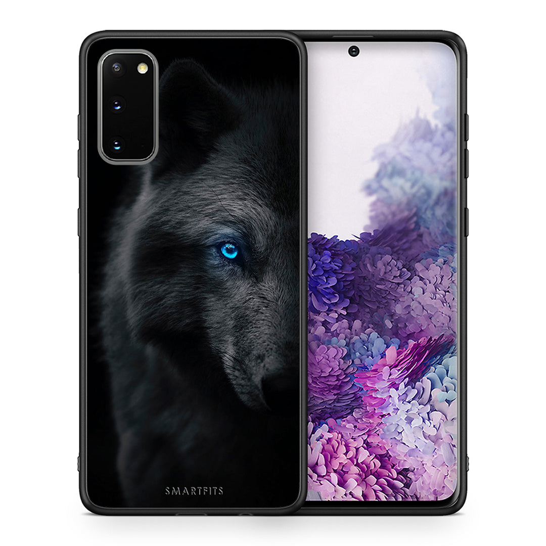 Θήκη Samsung S20 Dark Wolf από τη Smartfits με σχέδιο στο πίσω μέρος και μαύρο περίβλημα | Samsung S20 Dark Wolf case with colorful back and black bezels