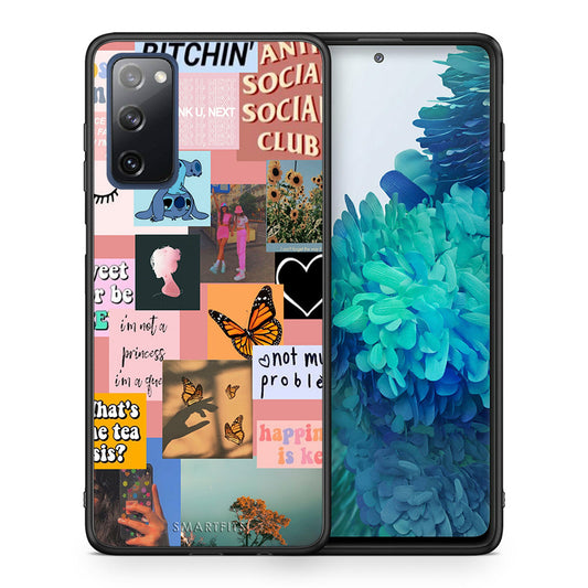 Θήκη Αγίου Βαλεντίνου Samsung S20 FE Collage Bitchin από τη Smartfits με σχέδιο στο πίσω μέρος και μαύρο περίβλημα | Samsung S20 FE Collage Bitchin case with colorful back and black bezels