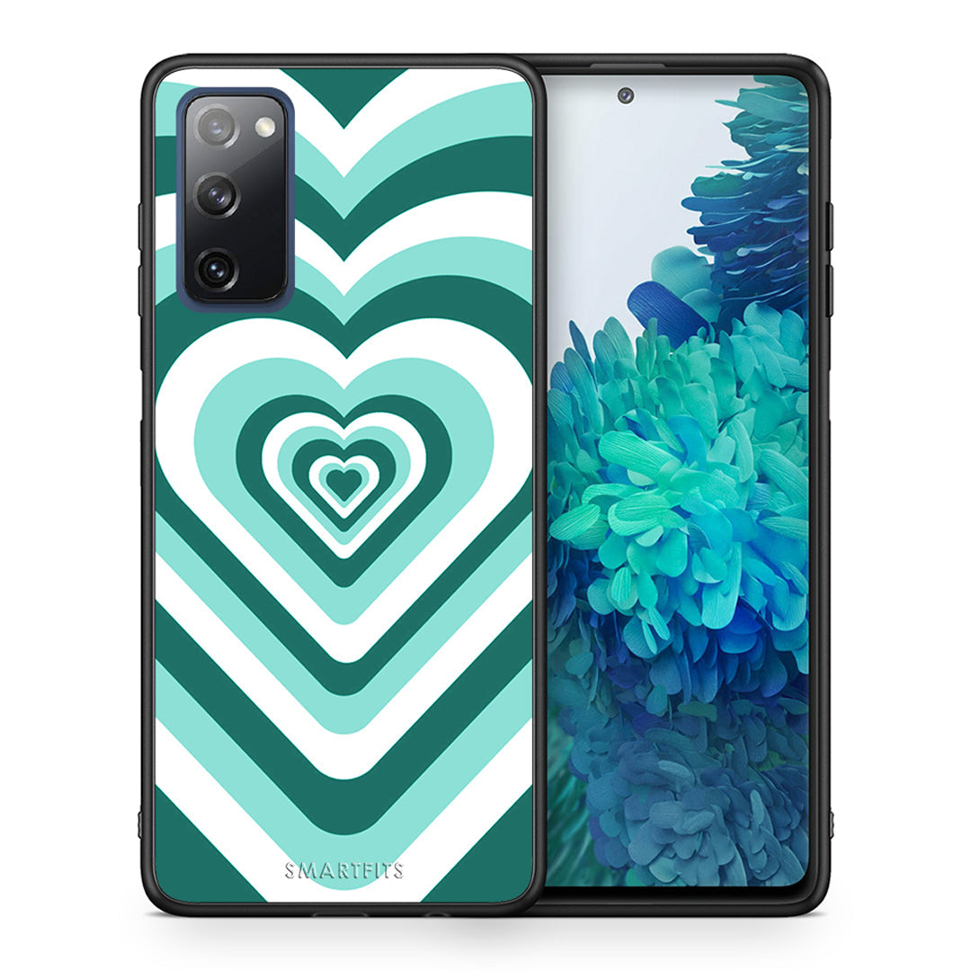 Θήκη Samsung S20 FE Green Hearts από τη Smartfits με σχέδιο στο πίσω μέρος και μαύρο περίβλημα | Samsung S20 FE Green Hearts case with colorful back and black bezels