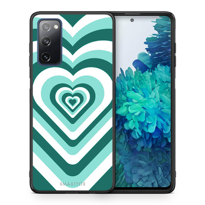 Θήκη Samsung S20 FE Green Hearts από τη Smartfits με σχέδιο στο πίσω μέρος και μαύρο περίβλημα | Samsung S20 FE Green Hearts case with colorful back and black bezels