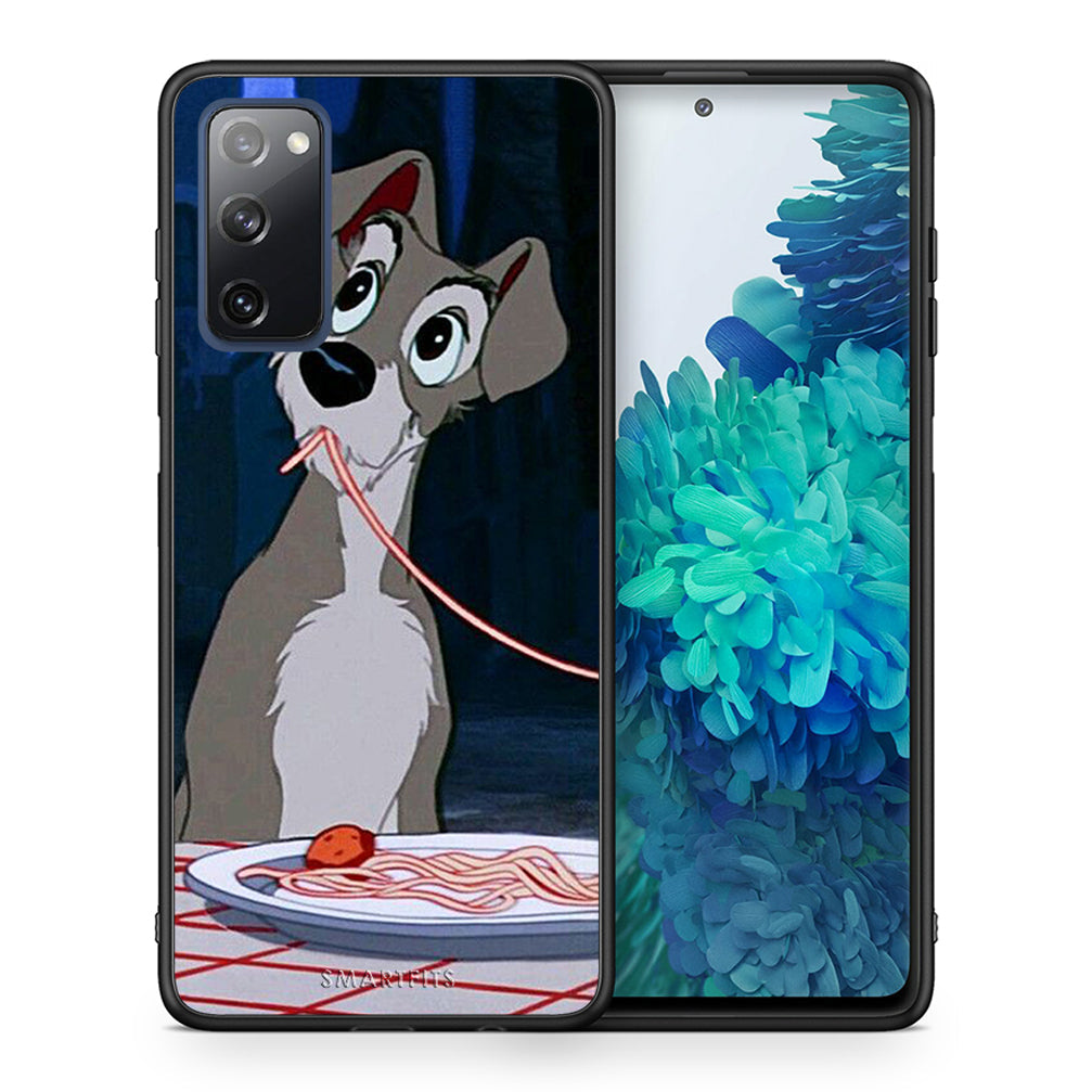 Θήκη Αγίου Βαλεντίνου Samsung S20 FE Lady And Tramp 1 από τη Smartfits με σχέδιο στο πίσω μέρος και μαύρο περίβλημα | Samsung S20 FE Lady And Tramp 1 case with colorful back and black bezels