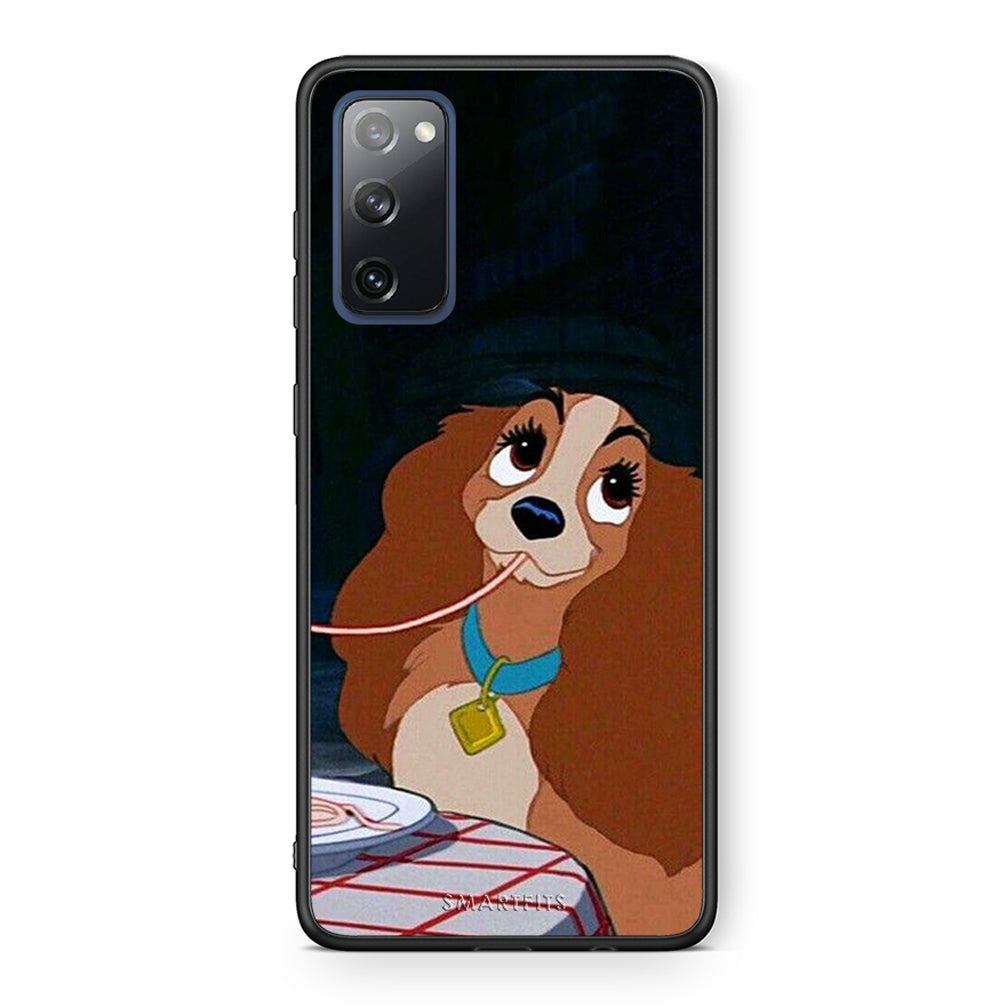 Θήκη Αγίου Βαλεντίνου Samsung S20 FE Lady And Tramp 2 από τη Smartfits με σχέδιο στο πίσω μέρος και μαύρο περίβλημα | Samsung S20 FE Lady And Tramp 2 case with colorful back and black bezels