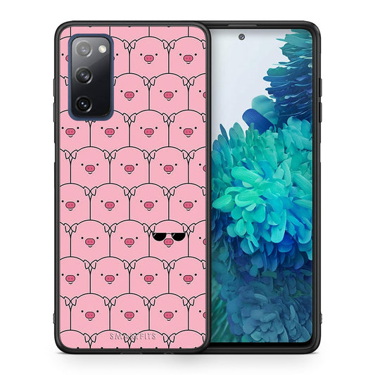 Θήκη Samsung S20 FE Pig Glasses από τη Smartfits με σχέδιο στο πίσω μέρος και μαύρο περίβλημα | Samsung S20 FE Pig Glasses case with colorful back and black bezels