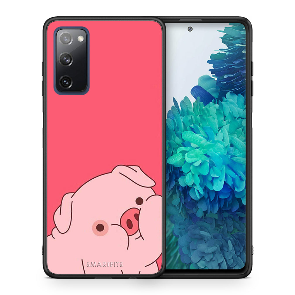 Θήκη Αγίου Βαλεντίνου Samsung S20 FE Pig Love 1 από τη Smartfits με σχέδιο στο πίσω μέρος και μαύρο περίβλημα | Samsung S20 FE Pig Love 1 case with colorful back and black bezels