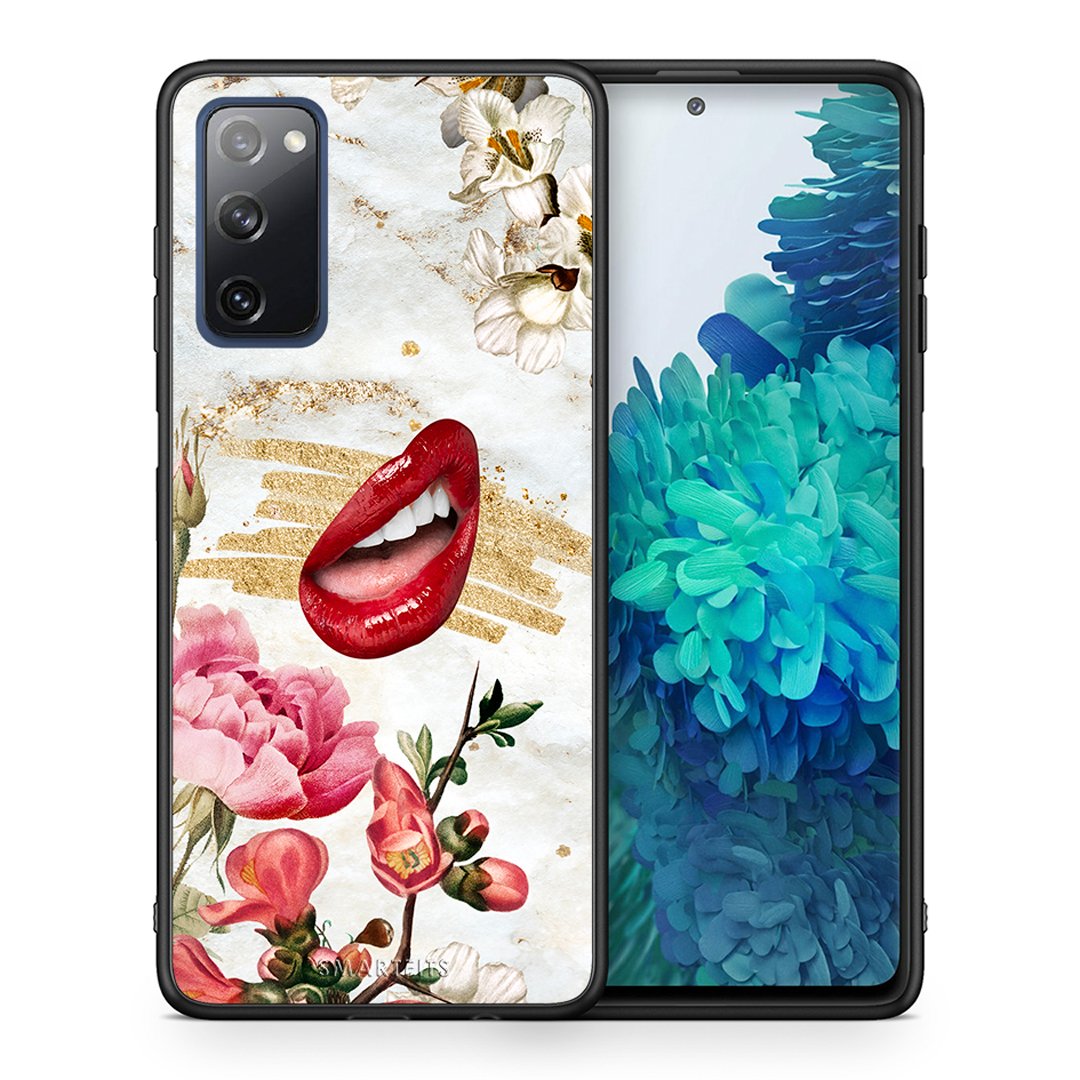 Θήκη Samsung S20 FE Red Lips από τη Smartfits με σχέδιο στο πίσω μέρος και μαύρο περίβλημα | Samsung S20 FE Red Lips case with colorful back and black bezels