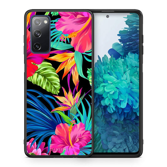 Θήκη Samsung S20 FE Tropical Flowers από τη Smartfits με σχέδιο στο πίσω μέρος και μαύρο περίβλημα | Samsung S20 FE Tropical Flowers case with colorful back and black bezels