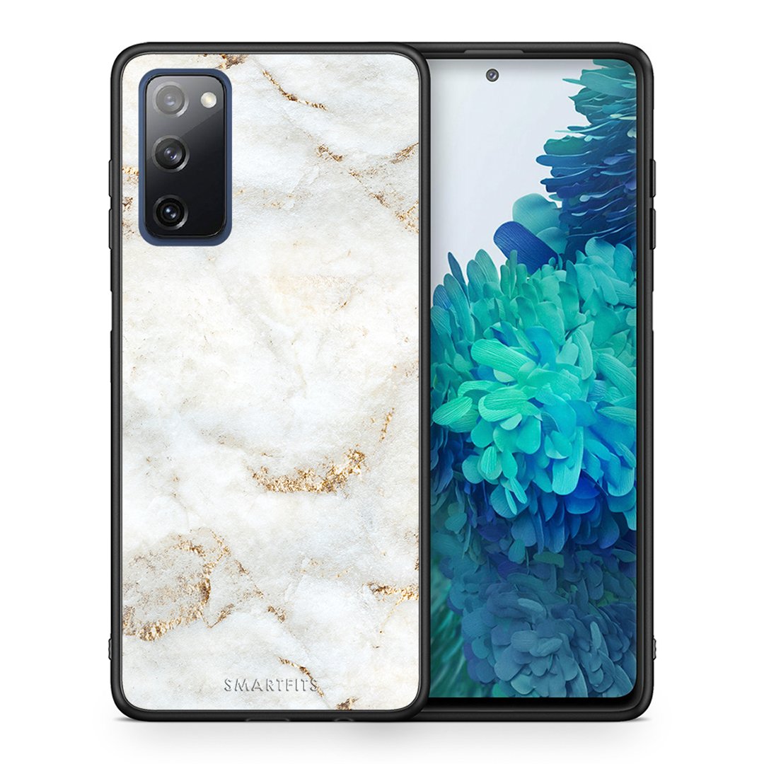 Θήκη Samsung S20 FE White Gold Marble από τη Smartfits με σχέδιο στο πίσω μέρος και μαύρο περίβλημα | Samsung S20 FE White Gold Marble case with colorful back and black bezels