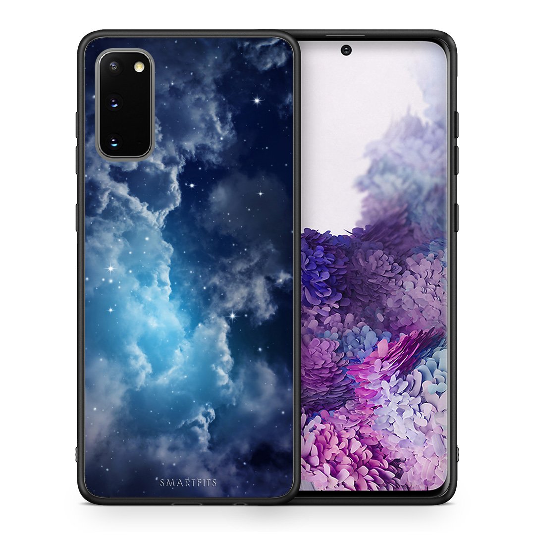 Θήκη Samsung S20 Blue Sky Galaxy από τη Smartfits με σχέδιο στο πίσω μέρος και μαύρο περίβλημα | Samsung S20 Blue Sky Galaxy case with colorful back and black bezels