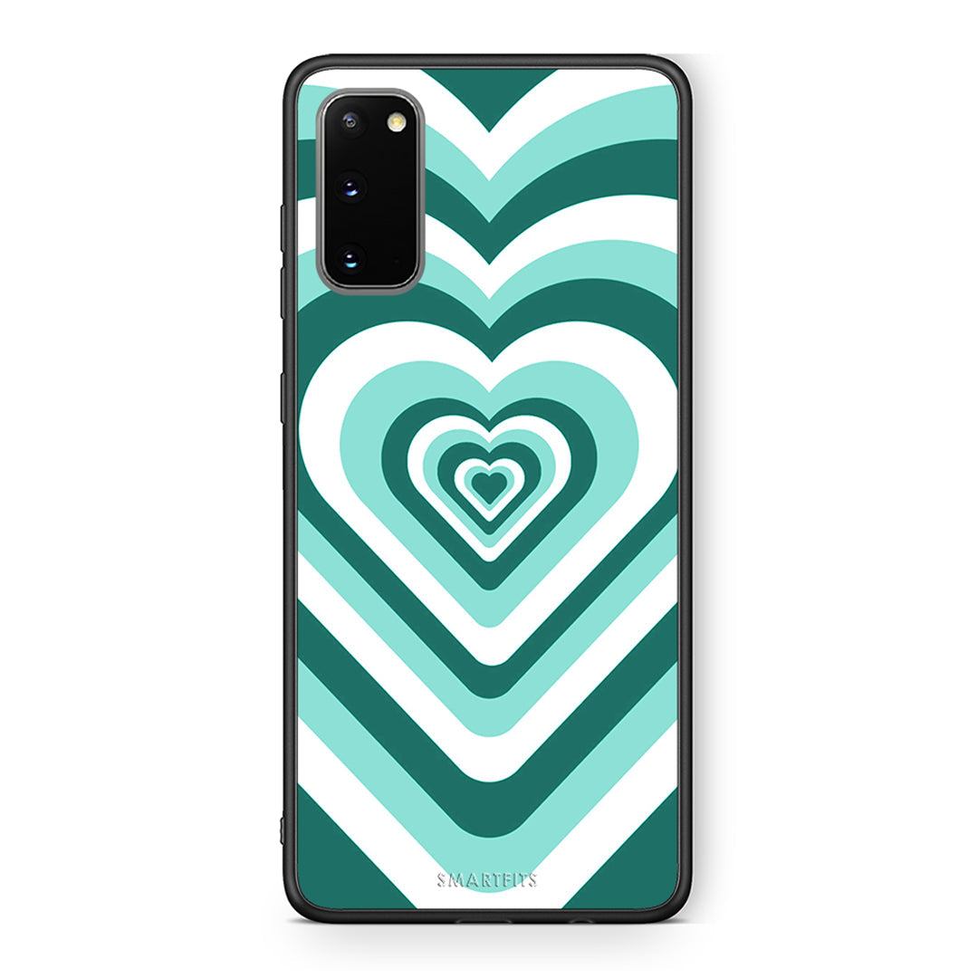 Samsung S20 Green Hearts θήκη από τη Smartfits με σχέδιο στο πίσω μέρος και μαύρο περίβλημα | Smartphone case with colorful back and black bezels by Smartfits