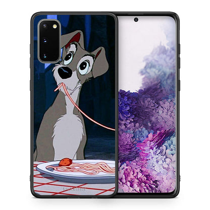 Θήκη Αγίου Βαλεντίνου Samsung S20 Lady And Tramp 1 από τη Smartfits με σχέδιο στο πίσω μέρος και μαύρο περίβλημα | Samsung S20 Lady And Tramp 1 case with colorful back and black bezels